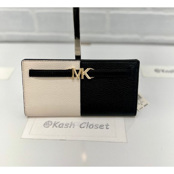 Michael Kors Reed Wallet Large Snap Leather Wallet Black Multi - Picture 4 of 7